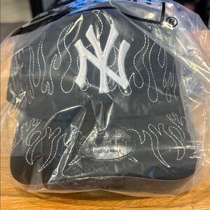 Yankees Black and White with flames Adjustable Cap